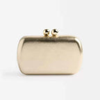Women's Kiss-Lock Faux Leather Evening Clutch – Gold front | BTendance