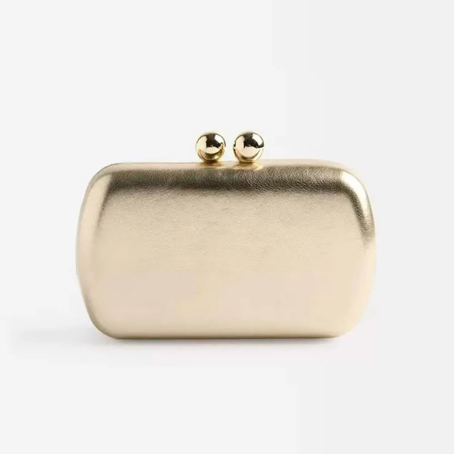 Women's Kiss-Lock Faux Leather Evening Clutch – Gold front | BTendance