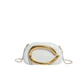 Women's Oval Faux Leather Clutch with Sculptural Metal Accent – White front | BTendance