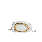 Women's Oval Faux Leather Clutch with Sculptural Metal Accent – White front | BTendance