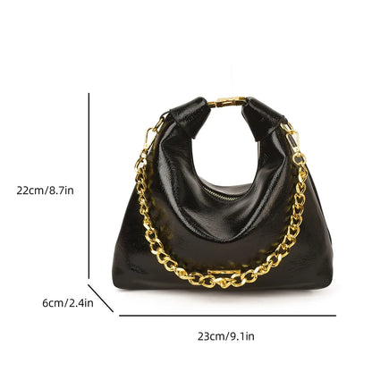Soft handbag with gold tone chain – Black bag with 23 by 22 by 6 cm dimension labels | BTendance