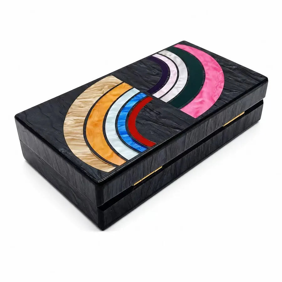 Women's Multicolor Arc Acrylic Box Clutch – Front from above | BTendance