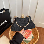 Women's Textured Evening Bag with Pearl-Effect Clasp – Black held for scale | BTendance