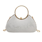 Women's Ring Handle Evening Bag with Floral Texture – White front | BTendance