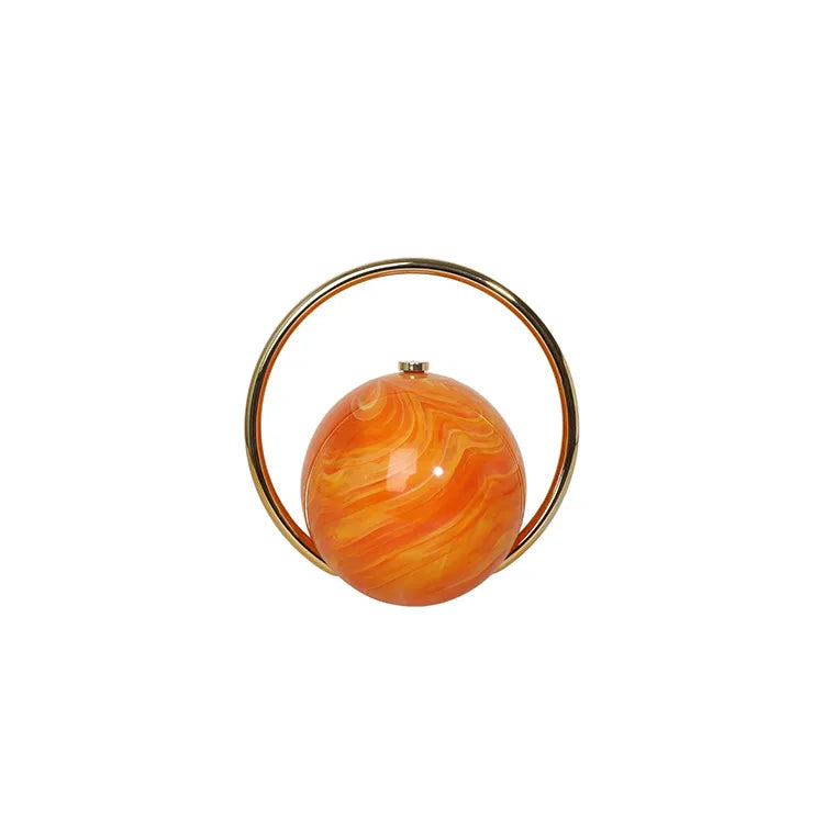 Round Acrylic Orb Bag with Faceted Ring Handle – Yellow-orange front | BTendance
