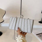 Women's Pearl-Effect Striped Evening Clutch – Silver with chain | BTendance
