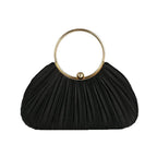 Women's Pleated Polyester Ring Handle Evening Clutch – Black front | BTendance