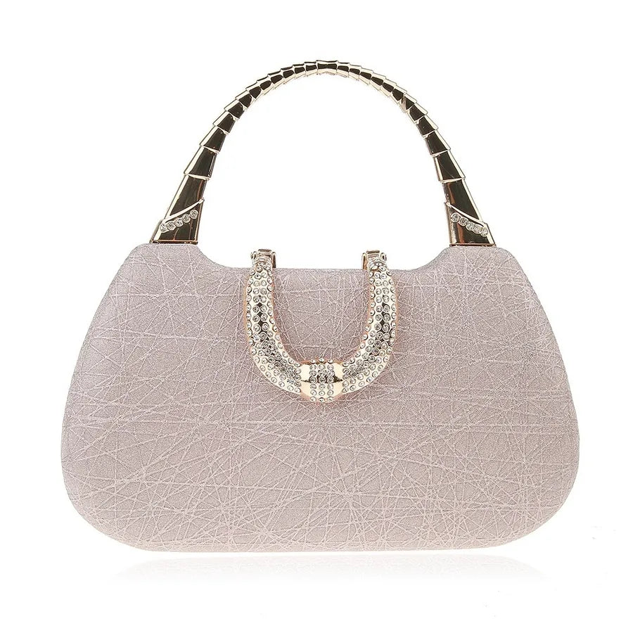 Glitter Evening Handbag with Curved Top Handle – Rose gold front | BTendance