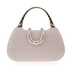 Glitter Evening Handbag with Curved Top Handle – Rose gold front | BTendance