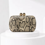 Women's Kiss-Lock Faux Leather Evening Clutch – Khaki patterned front | BTendance