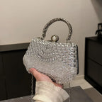 Women's Scalloped Rhinestone Mini Evening Handbag – Silver held for scale | BTendance