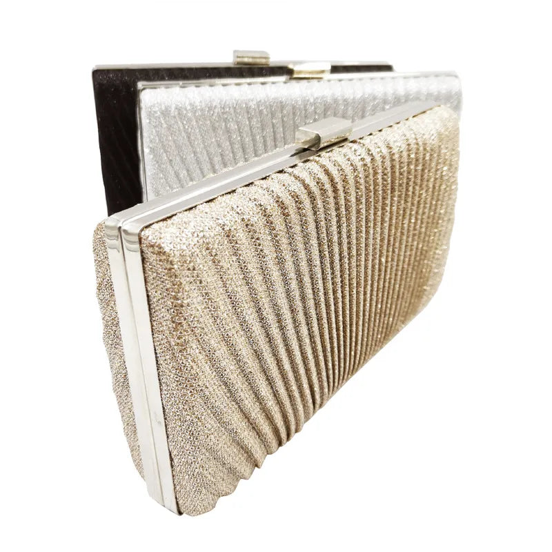 Women's Pleated Faux Leather Evening Clutch with Chain – Angled color selection | BTendance