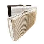 Women's Pleated Faux Leather Evening Clutch with Chain – Angled color selection | BTendance