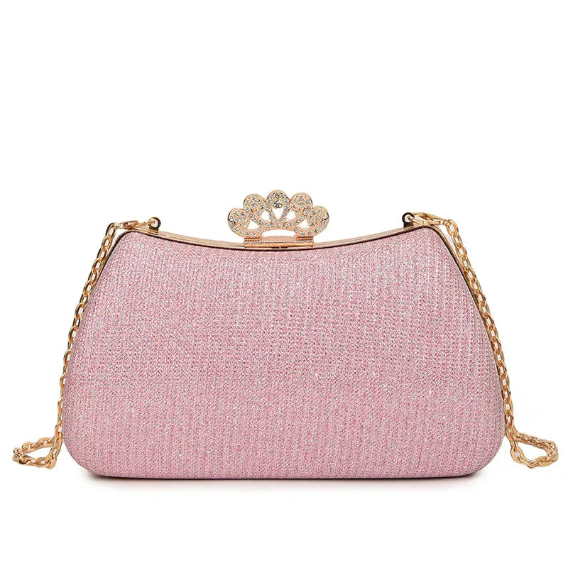 Women's Crown Clasp Rhinestone Evening Bag – Pink front | BTendance