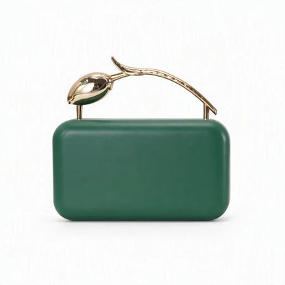 Rectangular evening clutch — green with sculptural tulip handle | BTendance