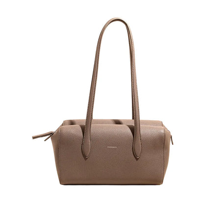 Rectangular shoulder bag with long twin handles — taupe on white background | BTendance