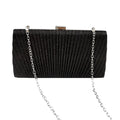 Women's Pleated Faux Leather Evening Clutch with Chain – Black with chain | BTendance