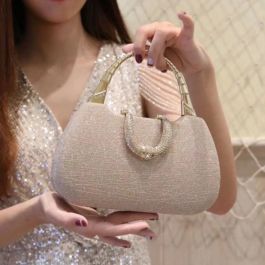 Glitter Evening Handbag with Curved Top Handle – Carried by handle | BTendance