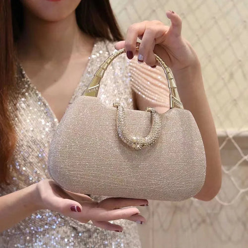 Glitter Evening Handbag with Curved Top Handle – Carried by handle | BTendance