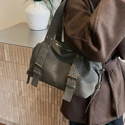 Buckle detail shoulder bag – Grey green bag worn on the shoulder | BTendance