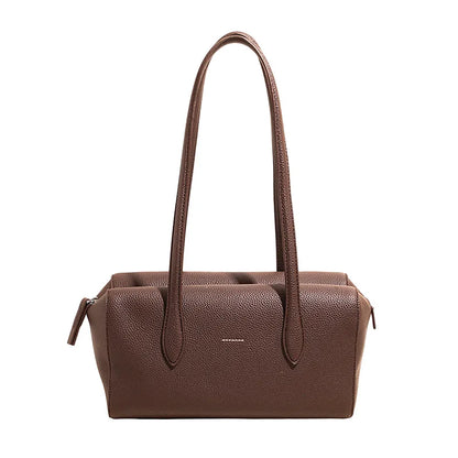 Rectangular shoulder bag with long twin handles — brown on white background | BTendance