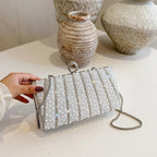 Women's Pearl-Effect Striped Evening Clutch – Silver front | BTendance