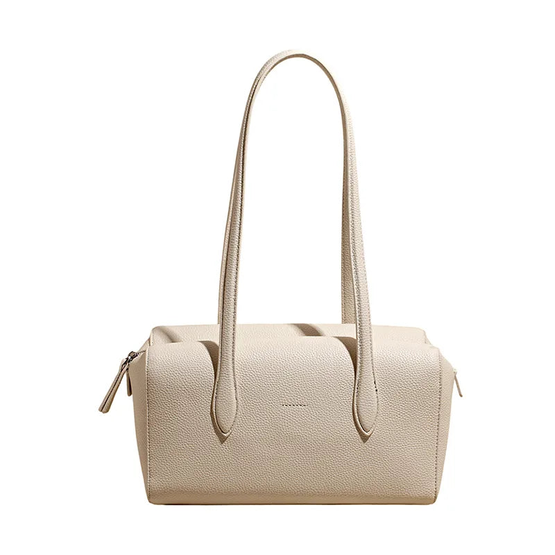Rectangular shoulder bag with long twin handles — cream on white background | BTendance