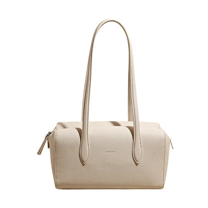 Rectangular shoulder bag with long twin handles — cream on white background | BTendance