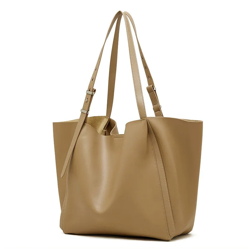 Soft tote bag with long handles – Beige tote on white background | BTendance