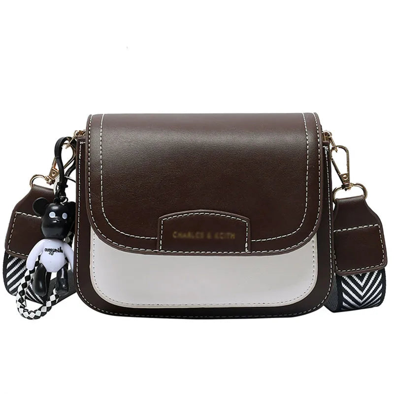 Colour block crossbody bag with patterned strap – Brown and cream bag on white background | BTendance