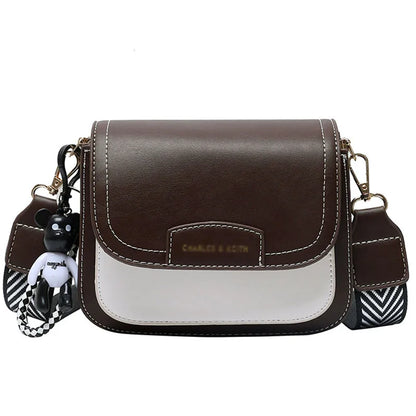Colour block crossbody bag with patterned strap – Brown and cream bag on white background | BTendance