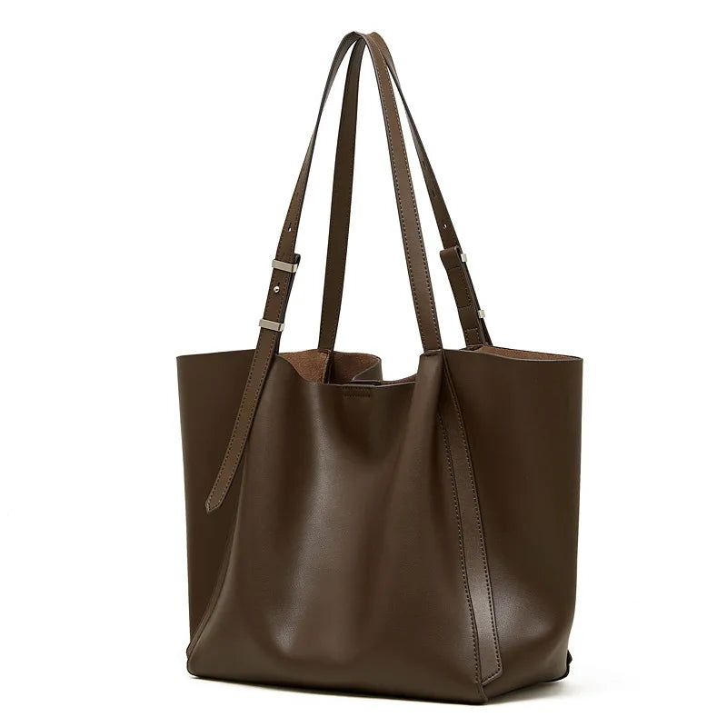 Soft tote bag with long handles – Brown tote on white background | BTendance