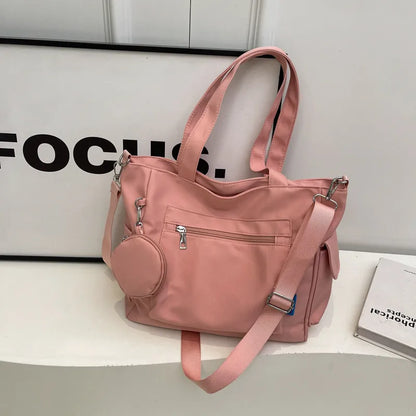 Pocket tote bag with round pouch – Pink bag with round pouch on display | BTendance