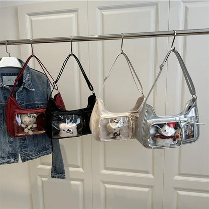 Shoulder bag with clear front display pocket — four colors hanging together | BTendance