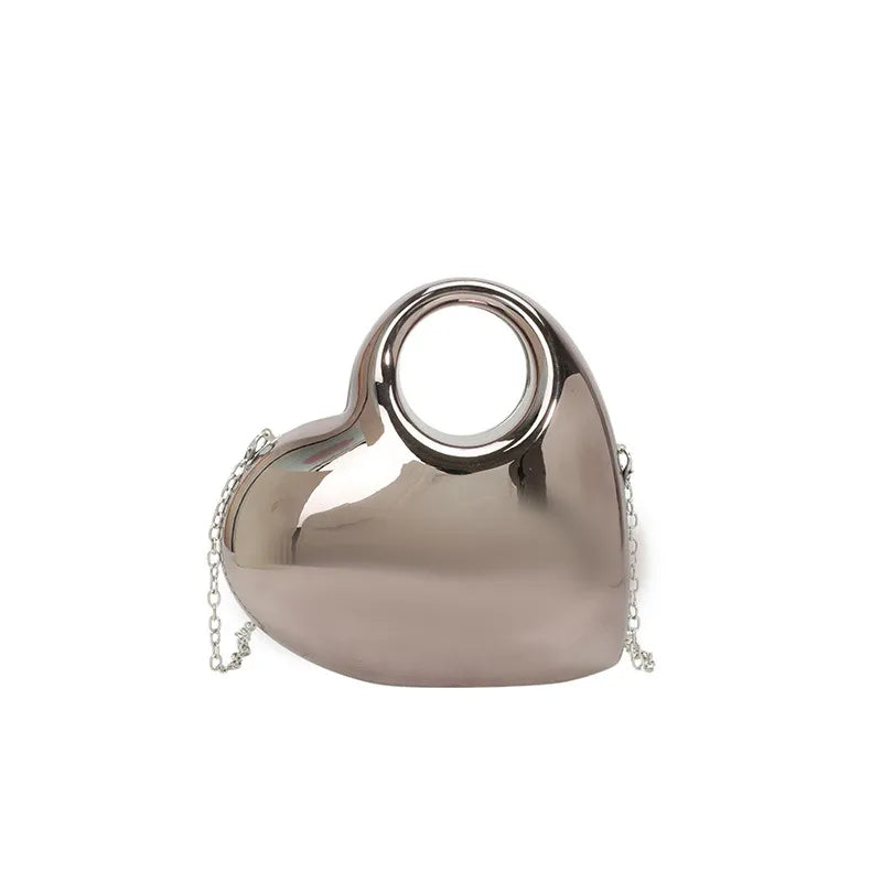 Women's Metallic Heart Clutch with Ring Handle – Gunmetal front | BTendance