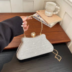 Women's Textured Evening Bag with Pearl-Effect Clasp – Silver carried by handle | BTendance