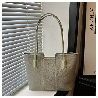 Structured tote bag with long handles – Sage green bag, front view | BTendance