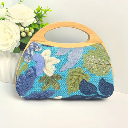 Floral Embroidered Sequin Evening Handbag in Sky Blue Blue Pattern | BTendance