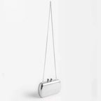 Women's Kiss-Lock Faux Leather Evening Clutch – Silver with shoulder strap | BTendance