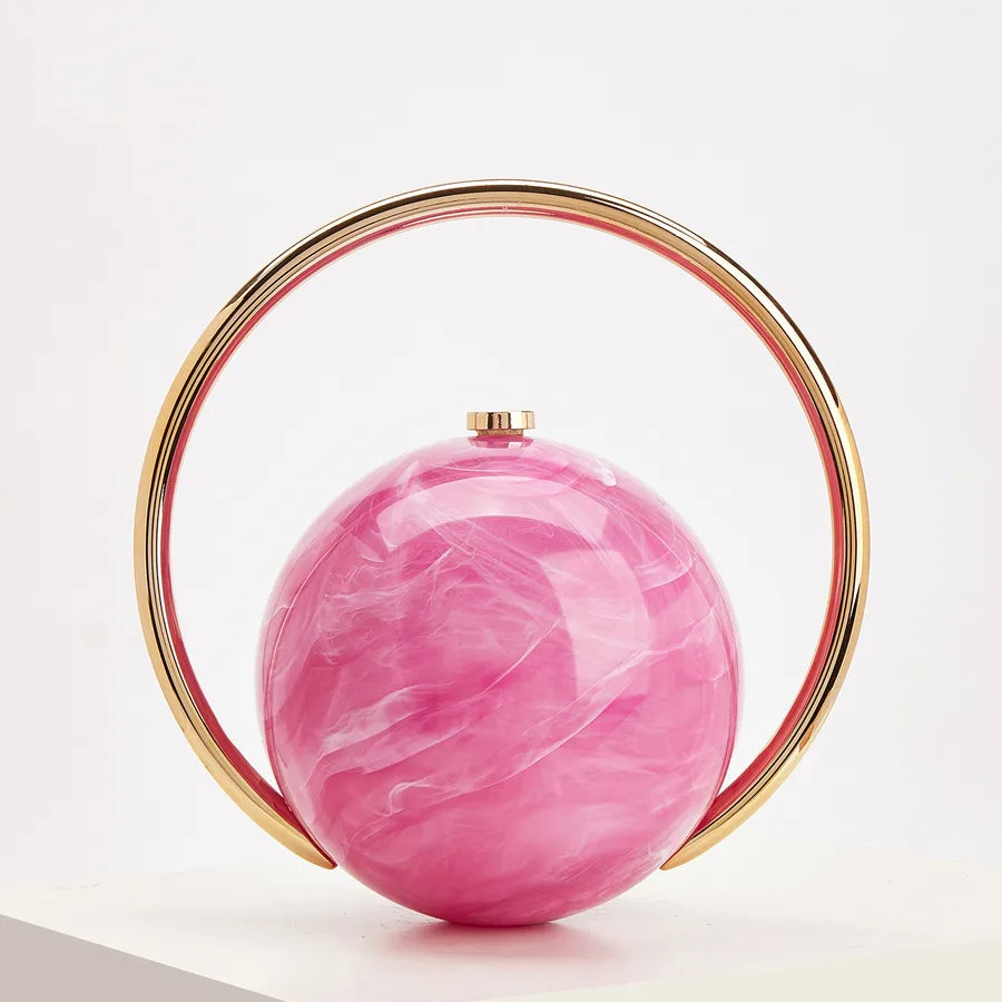 Marbled Globe Evening Bag with Orbit Handle – Rose red front | BTendance