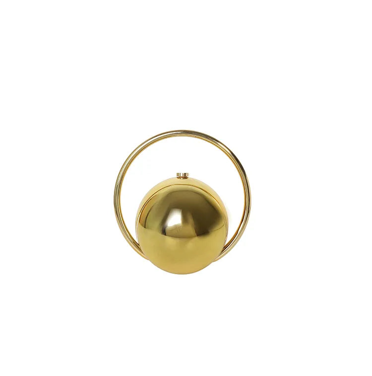 Round Acrylic Orb Bag with Faceted Ring Handle – Gold front | BTendance