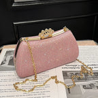 Women's Crown Clasp Rhinestone Evening Bag – Pink with chain | BTendance