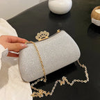 Women's Crown Clasp Rhinestone Evening Bag – Silver held for scale | BTendance