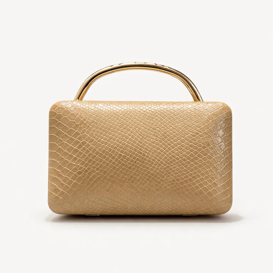 Croc-Embossed Faux Leather Top Handle Evening Bag – Apricot front | BTendance