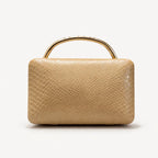 Croc-Embossed Faux Leather Top Handle Evening Bag – Apricot front | BTendance