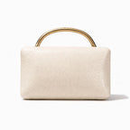 Croc-Embossed Faux Leather Top Handle Evening Bag – White front | BTendance