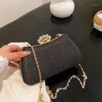 Women's Crown Clasp Rhinestone Evening Bag – Black held for scale | BTendance