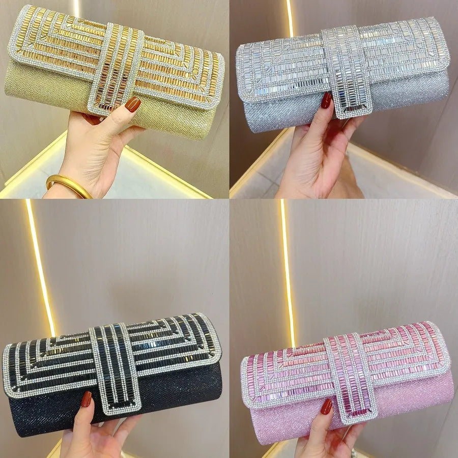Geometric Rhinestone Flap Evening Clutch – Color selection | BTendance
