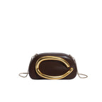 Women's Oval Faux Leather Clutch with Sculptural Metal Accent – Coffee front | BTendance