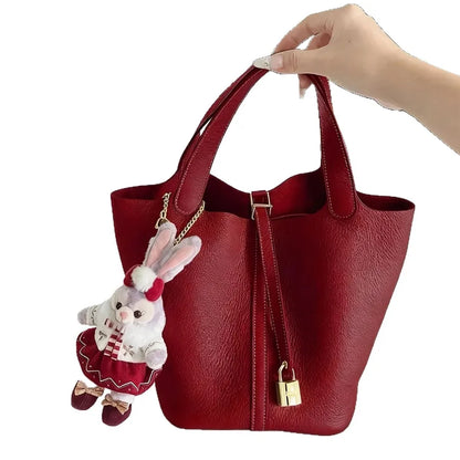 Red Faux Leather Top Handle Bucket Bag — product view | BTendance